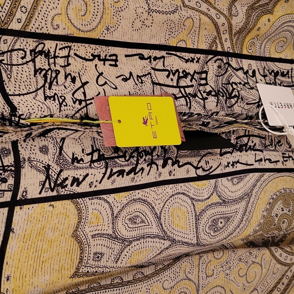 ETRO Silk Paisley Print Blouse Size Euro 44 (US 14/16) Black & Lime NWT - Picture 5 of 6